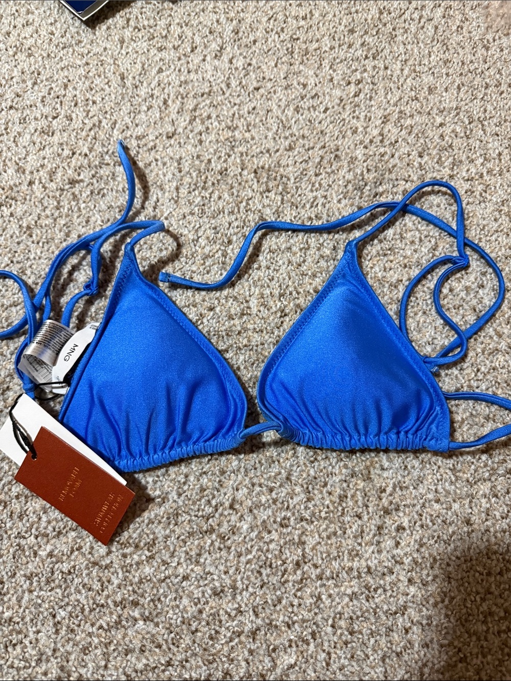 Mango Electric Blue Triangle Tie Bikini Top